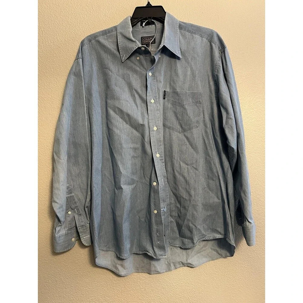 Chaps Ralph Lauren denim shirt men's XL extra large blue long sleeve Vintage